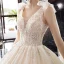 Luxe Champagne La Mariée Robe De Mariée 2020 Robe Boule Transparentes V-Cou Sans Manches Dos Nu Appliques En Dentelle Paillettes Perlage Glitter Tulle Royal Train Volants