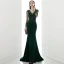 Illusion Vert Foncé Transparentes Robe De Soirée 2020 Trompette / Sirène V-Cou Manches Longues Appliques En Dentelle Perlage Train De Balayage Volants Dos Nu Robe De Ceremonie