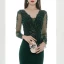 Illusion Vert Foncé Transparentes Robe De Soirée 2020 Trompette / Sirène V-Cou Manches Longues Appliques En Dentelle Perlage Train De Balayage Volants Dos Nu Robe De Ceremonie