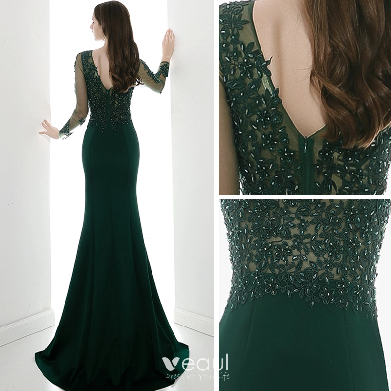 Illusion Dark Green See-through Evening Dresses 2020 Trumpet / Mermaid ...