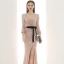 Scintillantes Champagne Paillettes Robe De Soirée 2020 Trompette / Sirène V-Cou Gonflée Manches Longues Ceinture Fendue devant Longue Robe De Ceremonie
