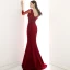 Illusion Bordeaux Transparentes Robe De Soirée 2020 Trompette / Sirène V-Cou Manches Longues Appliques En Dentelle Perlage Train De Balayage Volants Dos Nu Robe De Ceremonie