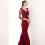 Illusion Bordeaux Transparentes Robe De Soirée 2020 Trompette / Sirène V-Cou Manches Longues Appliques En Dentelle Perlage Train De Balayage Volants Dos Nu Robe De Ceremonie