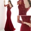 Illusion Bordeaux Transparentes Robe De Soirée 2020 Trompette / Sirène V-Cou Manches Longues Appliques En Dentelle Perlage Train De Balayage Volants Dos Nu Robe De Ceremonie