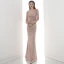 Scintillantes Paillettes Champagne Robe De Soirée 2020 Trompette / Sirène V-Cou Manches Longues Perlage Longue Robe De Ceremonie