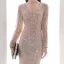 Scintillantes Paillettes Champagne Robe De Soirée 2020 Trompette / Sirène V-Cou Manches Longues Perlage Longue Robe De Ceremonie
