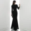 Scintillantes Noire Paillettes Robe De Soirée 2020 Trompette / Sirène V-Cou Gonflée Manches Longues Longue Robe De Ceremonie