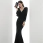 Scintillantes Noire Paillettes Robe De Soirée 2020 Trompette / Sirène V-Cou Gonflée Manches Longues Longue Robe De Ceremonie