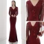 Sparkly Burgundy Sequins Evening Dresses  2020 Trumpet / Mermaid V-Neck 3/4 Sleeve Floor-Length / Long Formal Dresses