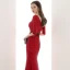 Sexy Rot Pailletten Abendkleider 2020 Meerjungfrau V-Ausschnitt 1/2 Ärmel Stoffgürtel Gespaltete Front Lange Rückenfreies Festliche Kleider