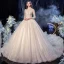 Vintage / Originale Champagne Transparentes La Mariée Robe De Mariée 2020 Robe Boule Col Haut 3/4 Manches Dos Nu Glitter Tulle Appliques En Dentelle Paillettes Perlage