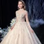 Vintage / Originale Champagne Transparentes La Mariée Robe De Mariée 2020 Robe Boule Col Haut 3/4 Manches Dos Nu Glitter Tulle Appliques En Dentelle Paillettes Perlage