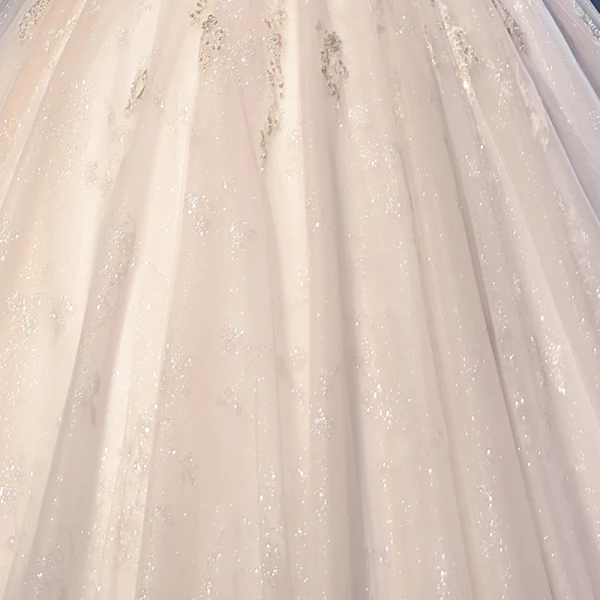 Vintage / Originale Champagne Transparentes La Mariée Robe De Mariée 2020 Robe Boule Col Haut 3/4 Manches Dos Nu Glitter Tulle Appliques En Dentelle Paillettes Perlage