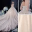 Vintage / Originale Champagne Transparentes La Mariée Robe De Mariée 2020 Robe Boule Col Haut 3/4 Manches Dos Nu Glitter Tulle Appliques En Dentelle Paillettes Perlage