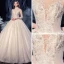 Vintage / Originale Champagne Transparentes La Mariée Robe De Mariée 2020 Robe Boule Col Haut 3/4 Manches Dos Nu Glitter Tulle Appliques En Dentelle Paillettes Perlage
