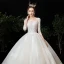 Romantic Champagne See-through Bridal Wedding Dresses 2020 Ball Gown Scoop Neck 3/4 Sleeve Backless Pierced Appliques Lace Chapel Train