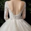Romantic Champagne See-through Bridal Wedding Dresses 2020 Ball Gown Scoop Neck 3/4 Sleeve Backless Pierced Appliques Lace Chapel Train