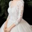 Romantic Champagne See-through Bridal Wedding Dresses 2020 Ball Gown Scoop Neck 3/4 Sleeve Backless Pierced Appliques Lace Chapel Train