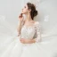 Romantic Champagne See-through Bridal Wedding Dresses 2020 Ball Gown Scoop Neck 3/4 Sleeve Backless Pierced Appliques Lace Chapel Train