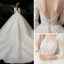 Romantic Champagne See-through Bridal Wedding Dresses 2020 Ball Gown Scoop Neck 3/4 Sleeve Backless Pierced Appliques Lace Chapel Train