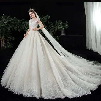 Best Champagne Lace Bridal Wedding Dresses 2020 Ball Gown See Through Square Neckline Sleeveless Backless Appliques Lace Beading Cathedral Train Ruffle