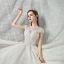 Meilleur Champagne Dentelle La Mariée Robe De Mariée 2020 Robe Boule Transparentes Encolure Carrée Sans Manches Dos Nu Appliques En Dentelle Perlage Cathedral Train Volants