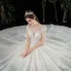 Meilleur Champagne Dentelle La Mariée Robe De Mariée 2020 Robe Boule Transparentes Encolure Carrée Sans Manches Dos Nu Appliques En Dentelle Perlage Cathedral Train Volants