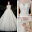 Meilleur Champagne Dentelle La Mariée Robe De Mariée 2020 Robe Boule Transparentes Encolure Carrée Sans Manches Dos Nu Appliques En Dentelle Perlage Cathedral Train Volants