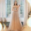 Elegant Champagne Gull Selskapskjoler 2020 Prinsesse Kjæreste Uten Ermer Beading Glitter Tyll Lange Buste Ryggløse Formelle Kjoler