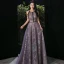 Fashion Grape See-through Evening Dresses  2020 A-Line / Princess Scoop Neck Sleeveless Beading Appliques Sequins Floor-Length / Long Ruffle Backless Formal Dresses