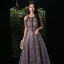 Fashion Grape See-through Evening Dresses  2020 A-Line / Princess Scoop Neck Sleeveless Beading Appliques Sequins Floor-Length / Long Ruffle Backless Formal Dresses