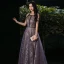 Fashion Grape See-through Evening Dresses  2020 A-Line / Princess Scoop Neck Sleeveless Beading Appliques Sequins Floor-Length / Long Ruffle Backless Formal Dresses