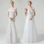 Haut de Gamme Champagne Jardin / Extérieur Robe De Mariée 2020 Princesse De l'épaule Manches Courtes Dos Nu Appliques En Dentelle Détachable Train De Balayage Volants