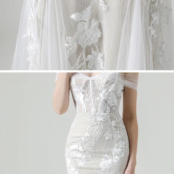 Haut de Gamme Champagne Jardin / Extérieur Robe De Mariée 2020 Princesse De l'épaule Manches Courtes Dos Nu Appliques En Dentelle Détachable Train De Balayage Volants