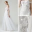 Haut de Gamme Champagne Jardin / Extérieur Robe De Mariée 2020 Princesse De l'épaule Manches Courtes Dos Nu Appliques En Dentelle Détachable Train De Balayage Volants