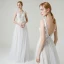 High-end White Outdoor / Garden Wedding Dresses 2020 A-Line / Princess V-Neck Sleeveless Backless Appliques Lace Flower Beading Pearl Floor-Length / Long Ruffle