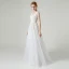 High-end White Outdoor / Garden Wedding Dresses 2020 A-Line / Princess V-Neck Sleeveless Backless Appliques Lace Flower Beading Pearl Floor-Length / Long Ruffle