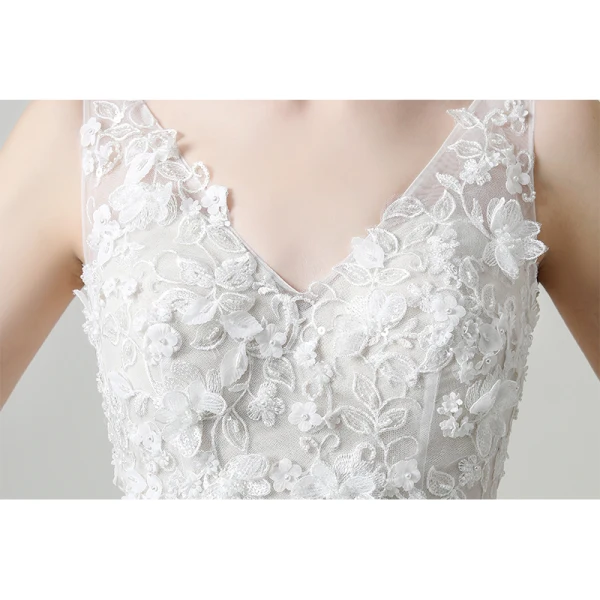 High-end White Outdoor / Garden Wedding Dresses 2020 A-Line / Princess V-Neck Sleeveless Backless Appliques Lace Flower Beading Pearl Floor-Length / Long Ruffle
