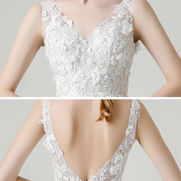 High-end White Outdoor / Garden Wedding Dresses 2020 A-Line / Princess V-Neck Sleeveless Backless Appliques Lace Flower Beading Pearl Floor-Length / Long Ruffle
