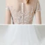 Illusion Weiß Garten / Im Freien Durchsichtige Brautkleider / Hochzeitskleider 2020 A Linie Rundhalsausschnitt Kurze Ärmel Perlenstickerei Pailletten Sweep / Pinsel Zug Rüschen