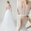 Illusion Weiß Garten / Im Freien Durchsichtige Brautkleider / Hochzeitskleider 2020 A Linie Rundhalsausschnitt Kurze Ärmel Perlenstickerei Pailletten Sweep / Pinsel Zug Rüschen