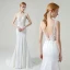 Haut de Gamme Blanche Satin La Mariée Robe De Mariée 2020 Trompette / Sirène V-Cou Sans Manches Dos Nu Appliques En Dentelle Perlage Train De Balayage Volants
