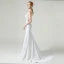 Haut de Gamme Blanche Satin La Mariée Robe De Mariée 2020 Trompette / Sirène V-Cou Sans Manches Dos Nu Appliques En Dentelle Perlage Train De Balayage Volants