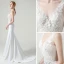 Haut de Gamme Blanche Satin La Mariée Robe De Mariée 2020 Trompette / Sirène V-Cou Sans Manches Dos Nu Appliques En Dentelle Perlage Train De Balayage Volants
