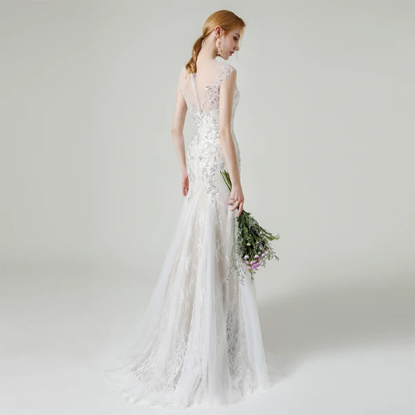 Charmant Champagne Transparentes La Mariée Robe De Mariée 2020 Princesse Encolure Dégagée Sans Manches Appliques Paillettes Perlage Détachable Train De Balayage Volants