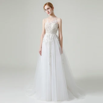 Charming White Outdoor Garden See Through Wedding Dresses 2020 A Line Princess Scoop Neck Sleeveless Sash Appliques Lace Beading Sequins Sweep Train Ruffle