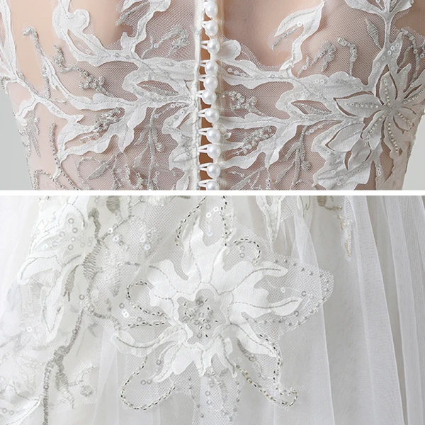 Charmant Weiß Garten / Im Freien Durchsichtige Brautkleider / Hochzeitskleider 2020 A Linie Rundhalsausschnitt Ärmellos Stoffgürtel Applikationen Spitze Perlenstickerei Pailletten Sweep / Pinsel Zug Rüschen