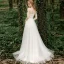 Blanche Jardin / Extérieur Légère Robe De Mariée 2020 Princesse Bretelles Spaghetti Sans Manches Dos Nu Tachetée Tulle Appliques En Dentelle Fendue devant Train De Balayage Volants