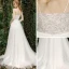 Blanche Jardin / Extérieur Légère Robe De Mariée 2020 Princesse Bretelles Spaghetti Sans Manches Dos Nu Tachetée Tulle Appliques En Dentelle Fendue devant Train De Balayage Volants