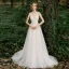 Illusion Champagne Jardin / Extérieur Transparentes Robe De Mariée 2020 Princesse Encolure Dégagée Sans Manches Ceinture Dos Nu Appliques En Dentelle Perlage Train De Balayage Volants